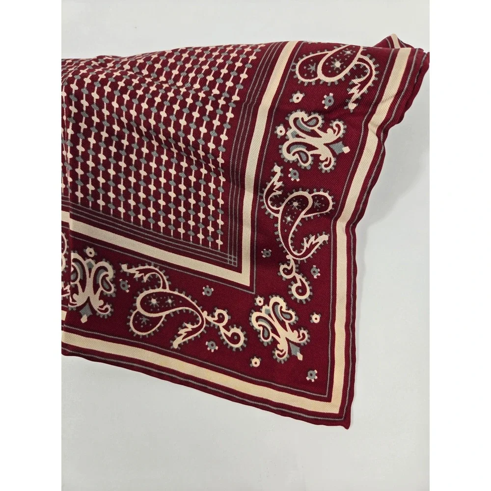 Adolfo Vintage Silk Scarf Burgundy Red Paisley Geometric Made in Japan Twill